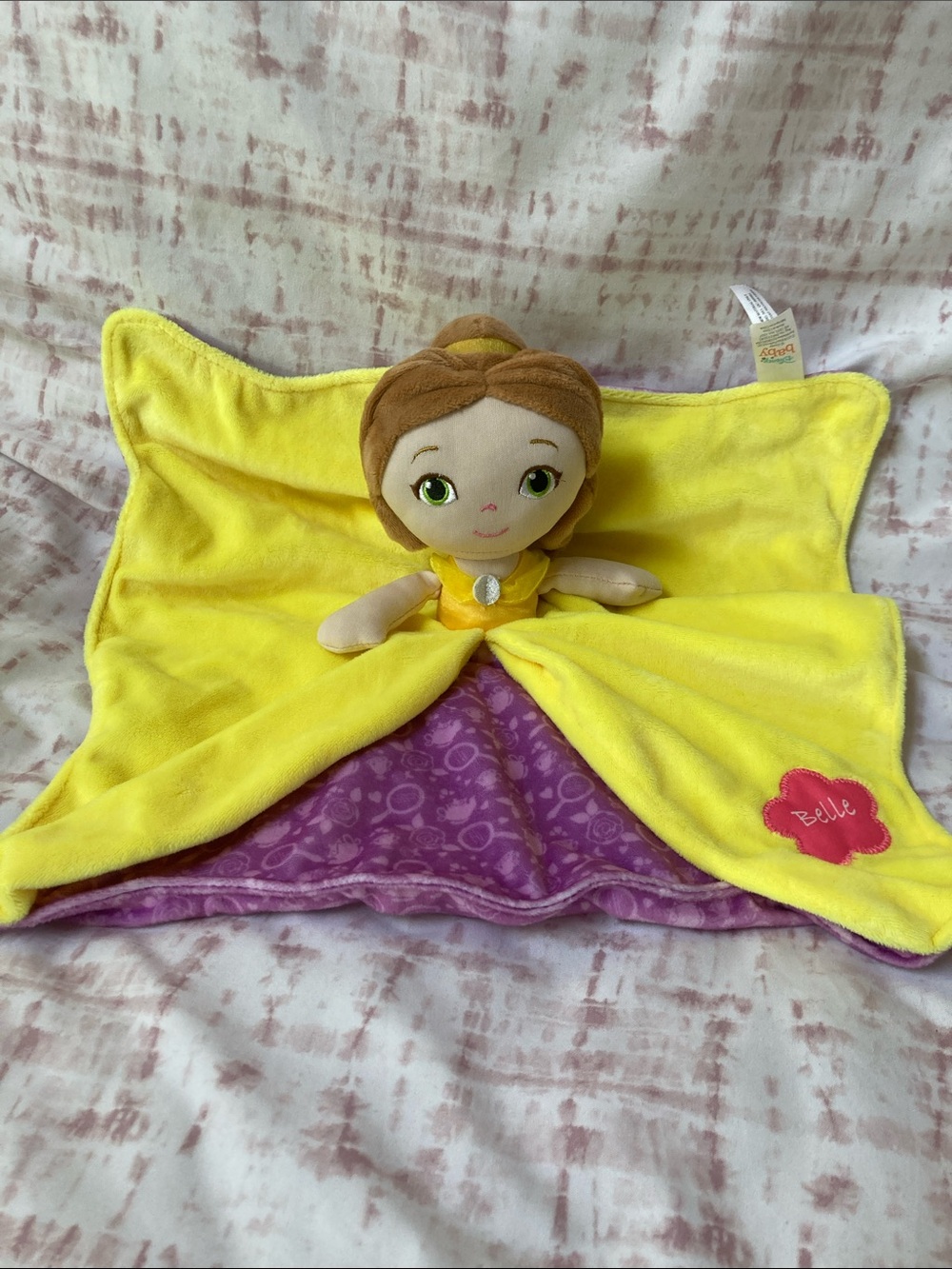 Disney Baby Lovey Princess Belle Doll Plush Security Blanket Velour Soft Toy